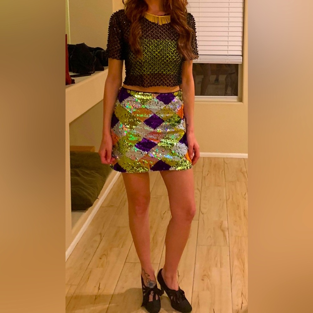 FOREVER21 plaid sequined mini-skirt